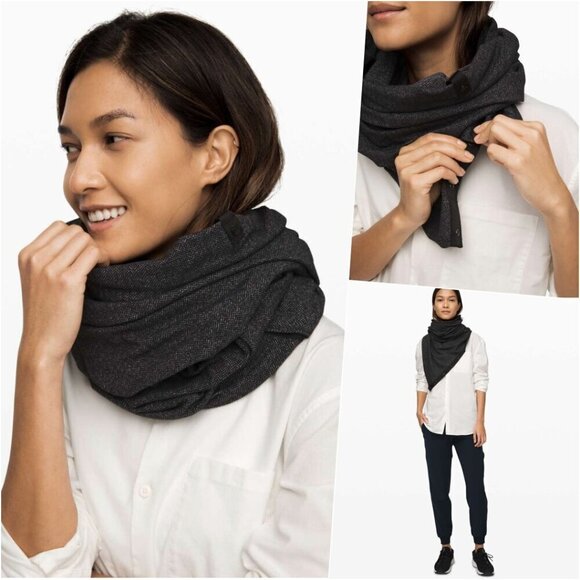 MINT Lululemon Soft Cozy Scarf Wrap Shawl Herringbone Black Gray - Picture 1 of 9